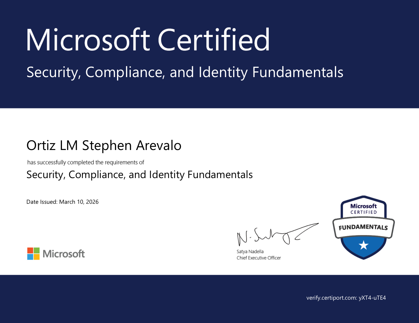 Microsoft SC-900 Security, Compliance and Identity Fundamentals certificate